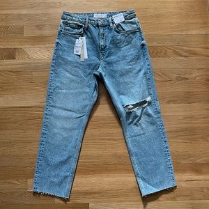 Top shop Denim High Waisted Straight Leg with Destruction and Raw Hem